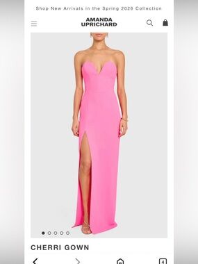 Amanda Uprichard Strapless Hot Pink Cherri Gown with Thigh Slit